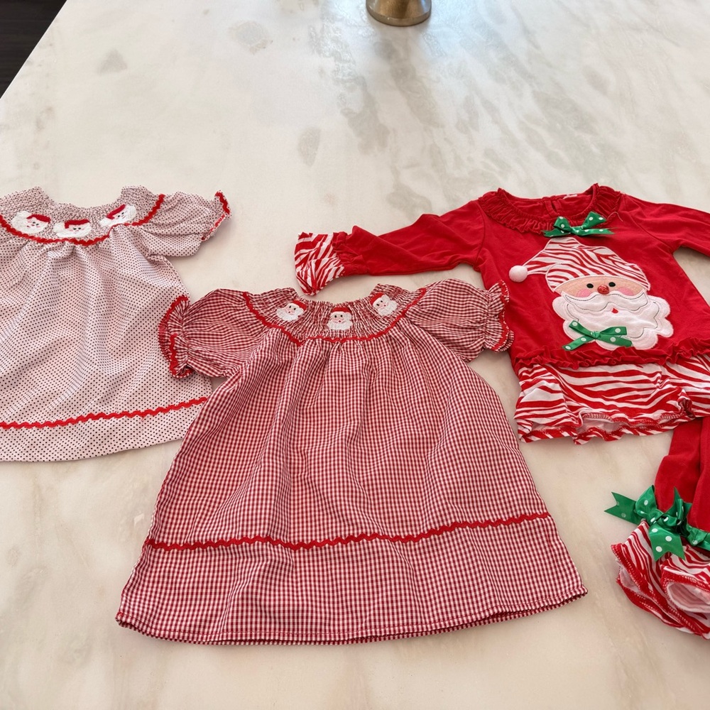 Christmas in July sale! Baby red and white smocked dresses and jogger set 9-12M